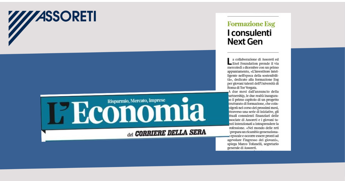 RASSEGNA STAMPA: “Formazione ESG. I CONSULENTI NEXT GEN” da L’Economia del Corriere della Sera del 29/11/21