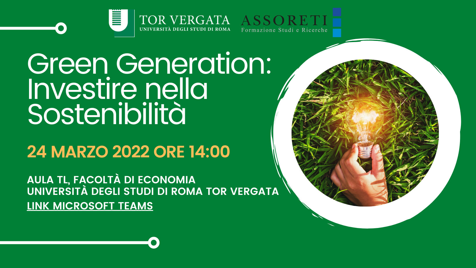 SEMINARIO – Green Generation: Investire nella Sostenibilità – 24 marzo 2022